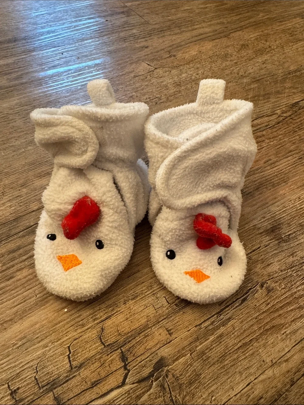 Plush Chick Baby Booties in White with Red Accent